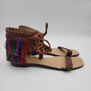 Zara Women Multi-color Leather‎ Fringe Sandals, Women's Size EU 40/US 9